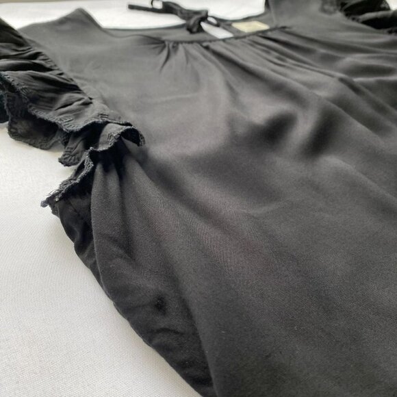 ARITZIA WILFRED SIDONIE RUFFLE LOOSE FIT MINI BOHO DRESS IN BLACK - Picture 8 of 10